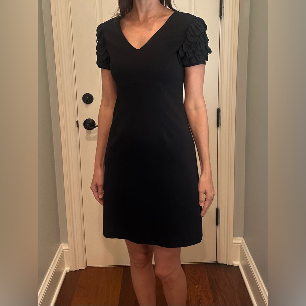 Trina Turk Elegant Black Mini Dress with Unique Sleeves - Picture 2 of 6